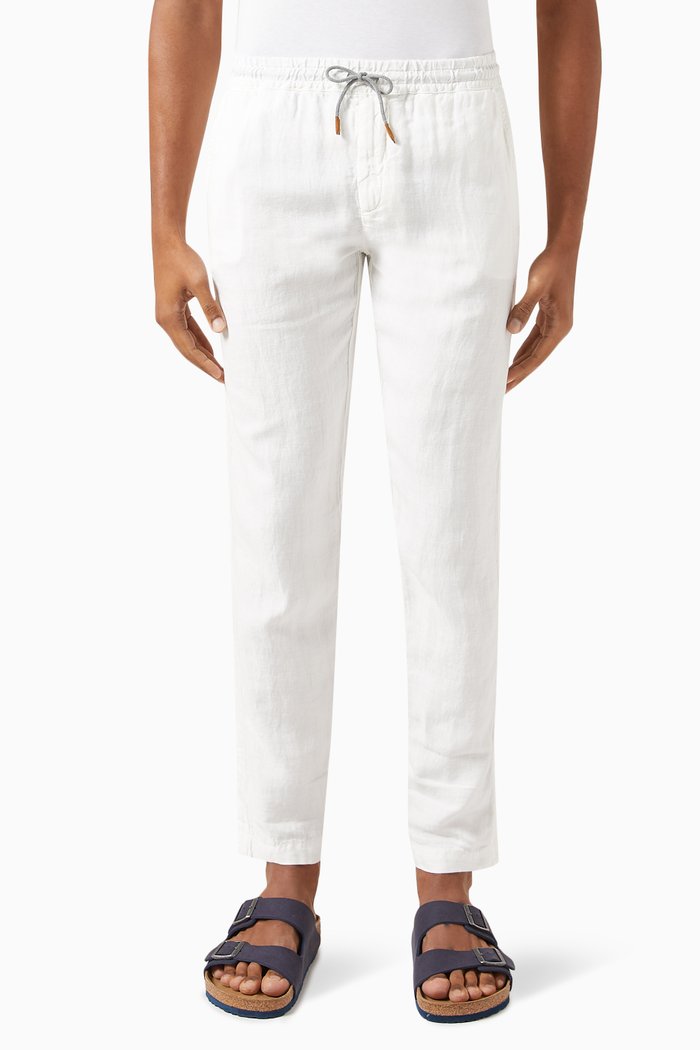

Drawstring Trousers in Linen, White
