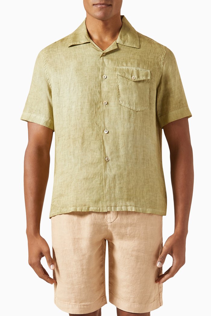 

Short-sleeved Shirt in Linen, Green