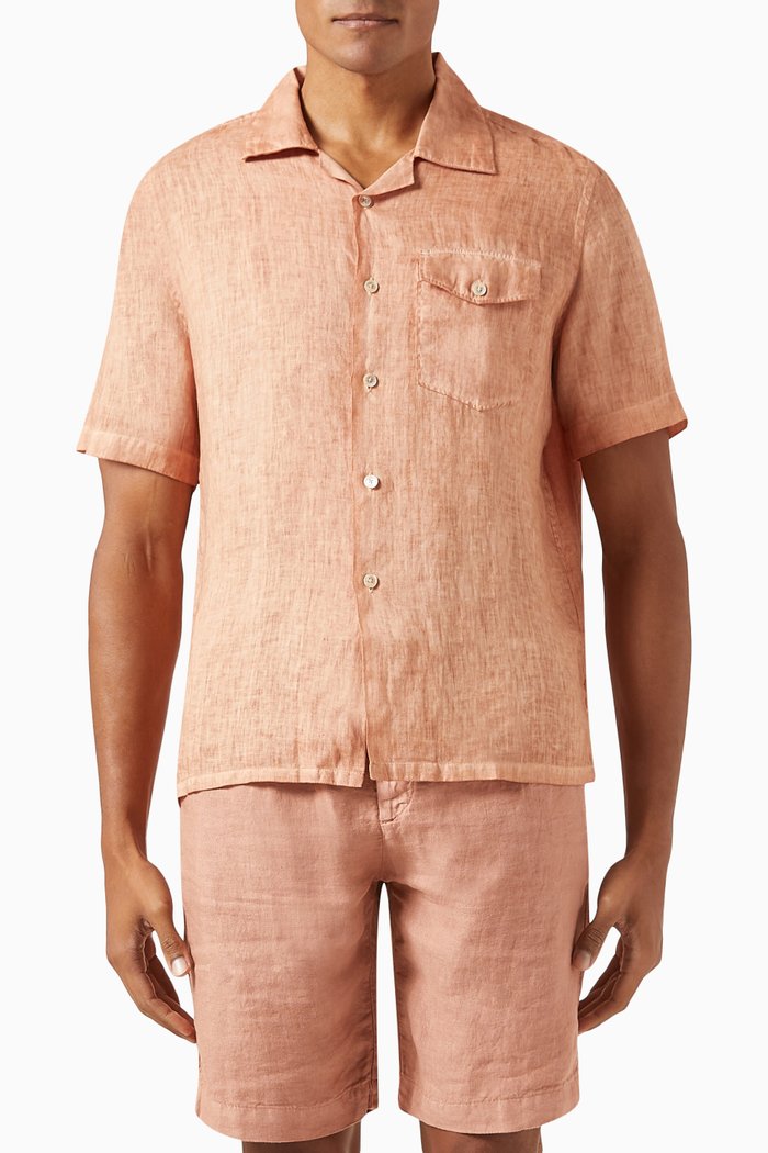 

Short-sleeved Shirt in Linen, Orange