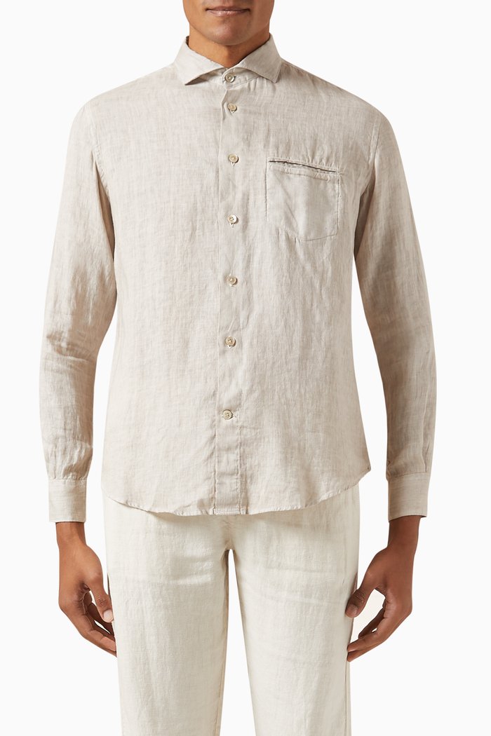 

Long-sleeved Shirt in Linen, Neutral