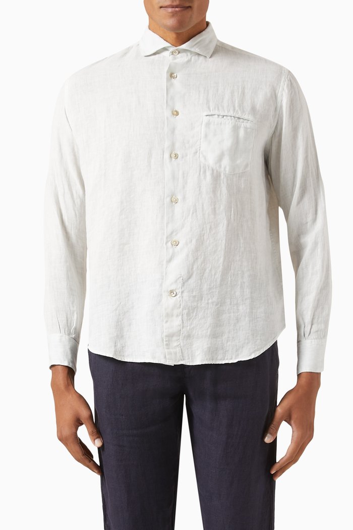 Long-sleeved Shirt in Linen, Grey