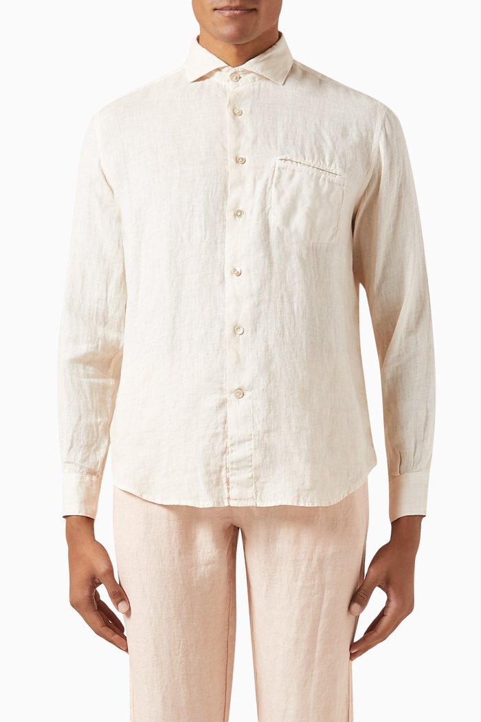Long-sleeved Shirt in Linen, Pink
