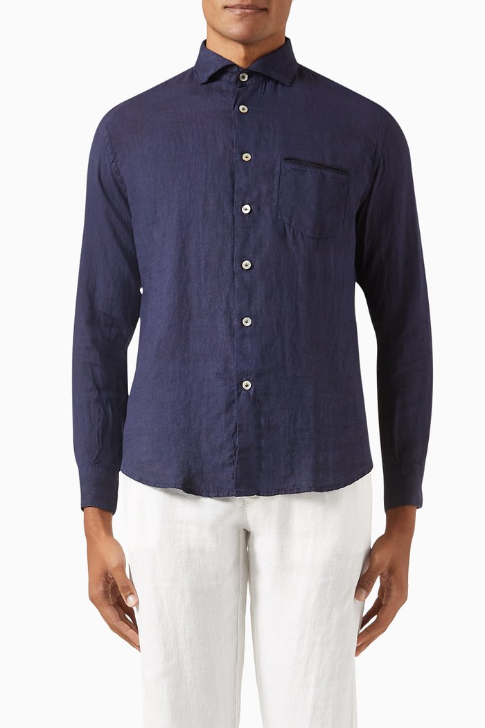 

Long-sleeved Shirt in Linen, Blue