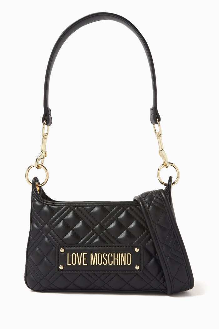 

Logo Shoulder Bag in Quilted Faux Leather, Black