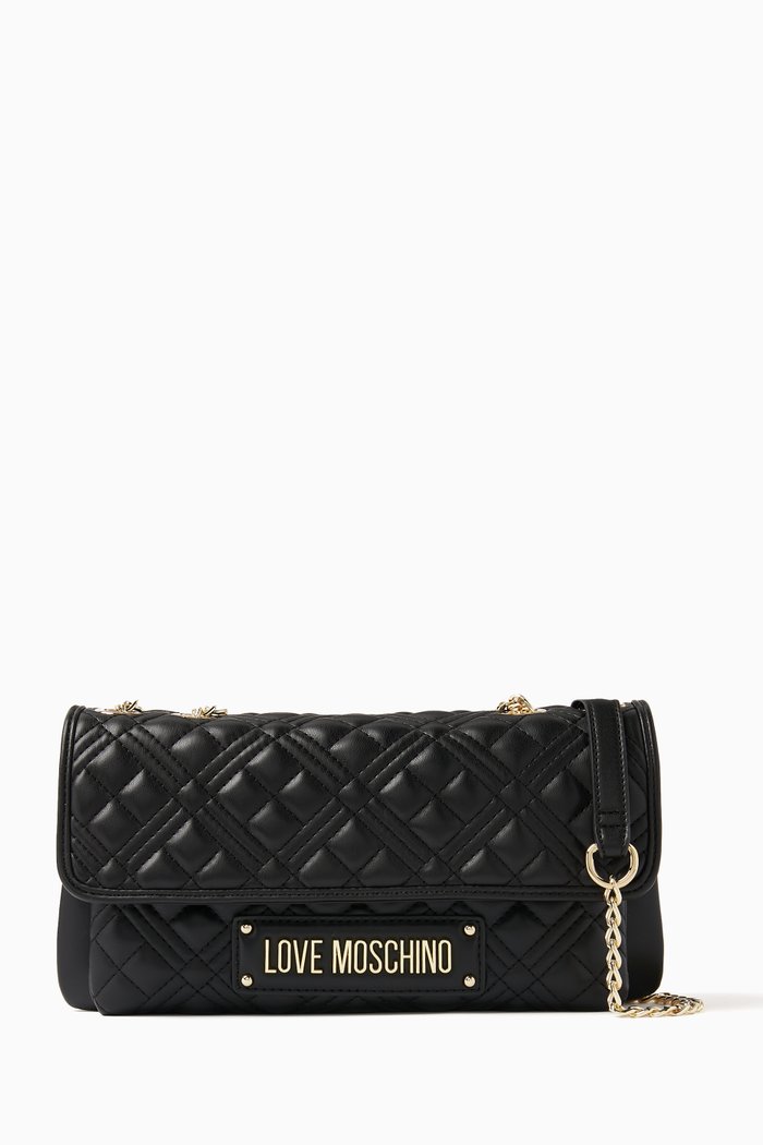 

Small Logo Quilted Shoulder Bag in Faux Leather, Black