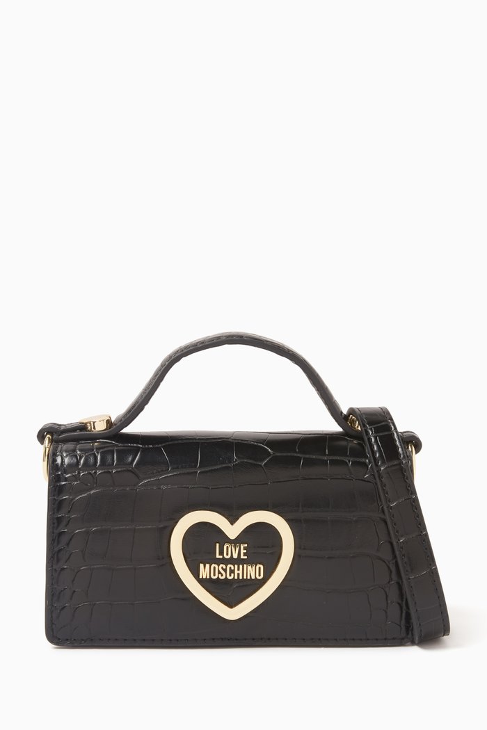 

Mini Crossbody Bag in Croc-embossed Faux Leather, Black