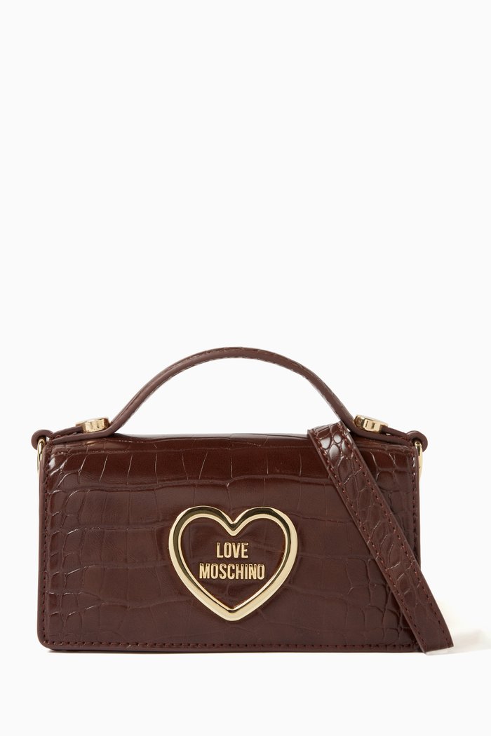 

Mini Crossbody Bag in Croc-embossed Faux Leather, Brown