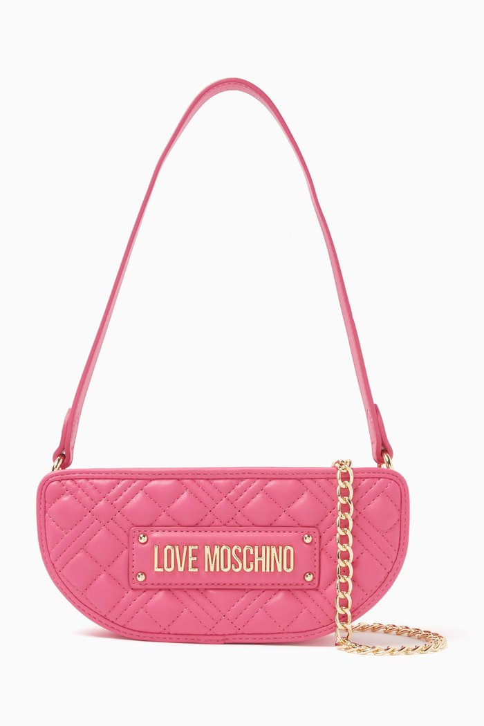 

Small Half Moon Bag in Quilted Faux-Leather, Pink
