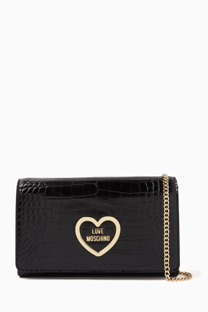 

Small Smart Daily Crossbody Bag in Croc-embossed Faux-leather, Black