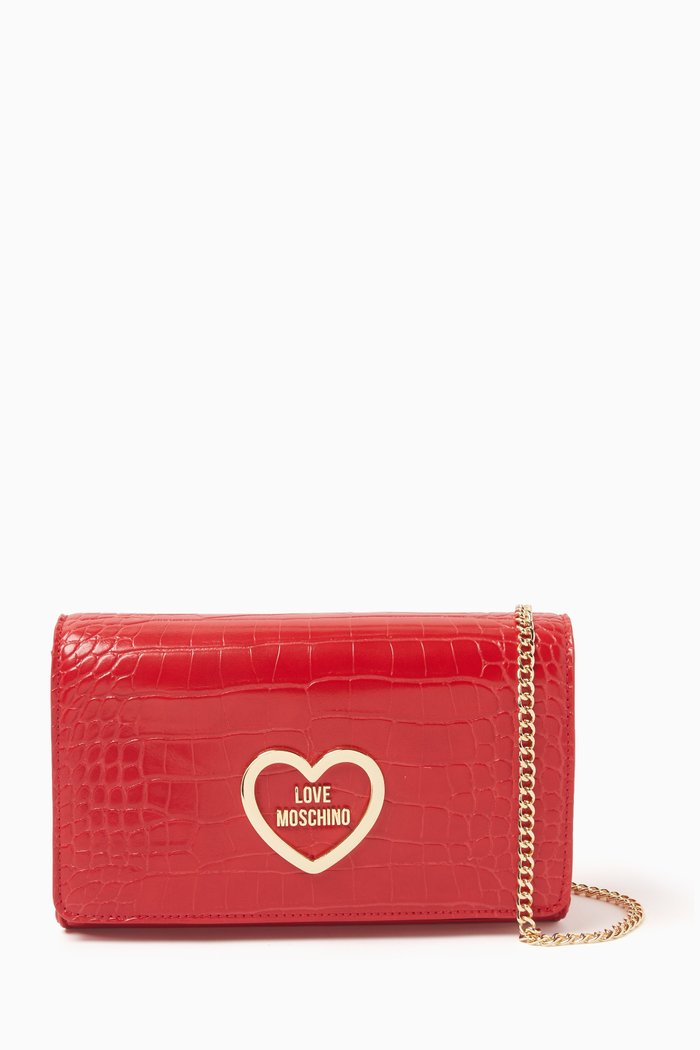 

Small Smart Daily Crossbody Bag in Croc-embossed Faux-leather, Red