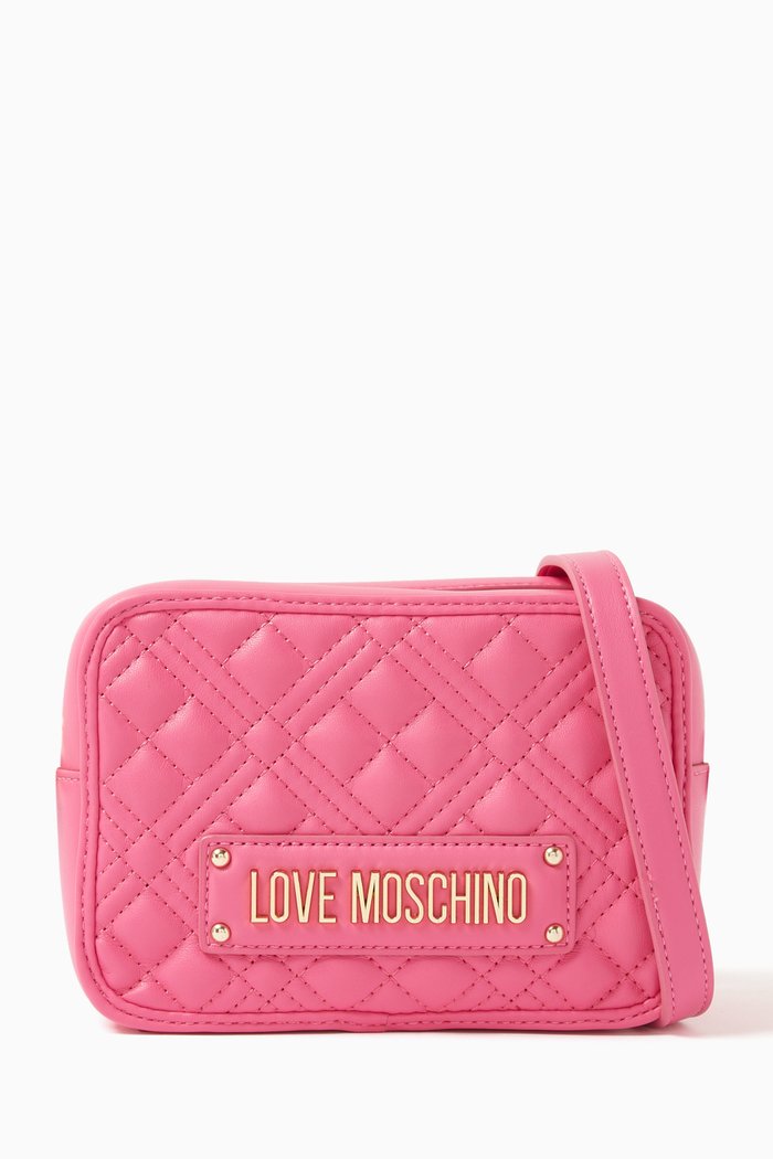 Small Camera Bag in Quilted Faux Leather, Pink