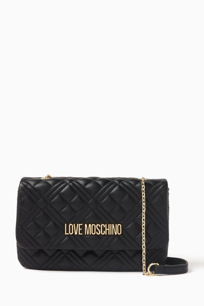 

Small Logo Crossbody Bag in Quilted Faux Leather, Black
