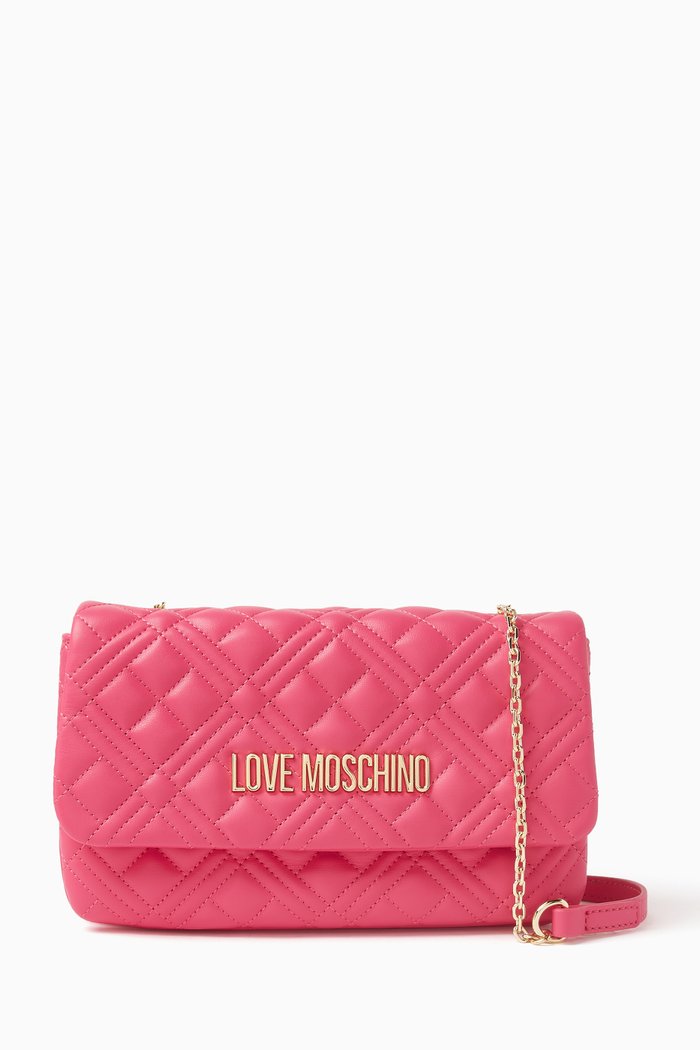 

Small Logo Crossbody Bag in Quilted Faux Leather, Pink