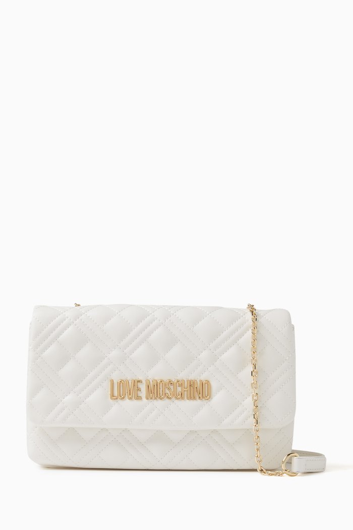 

Small Logo Crossbody Bag in Quilted Faux Leather, White