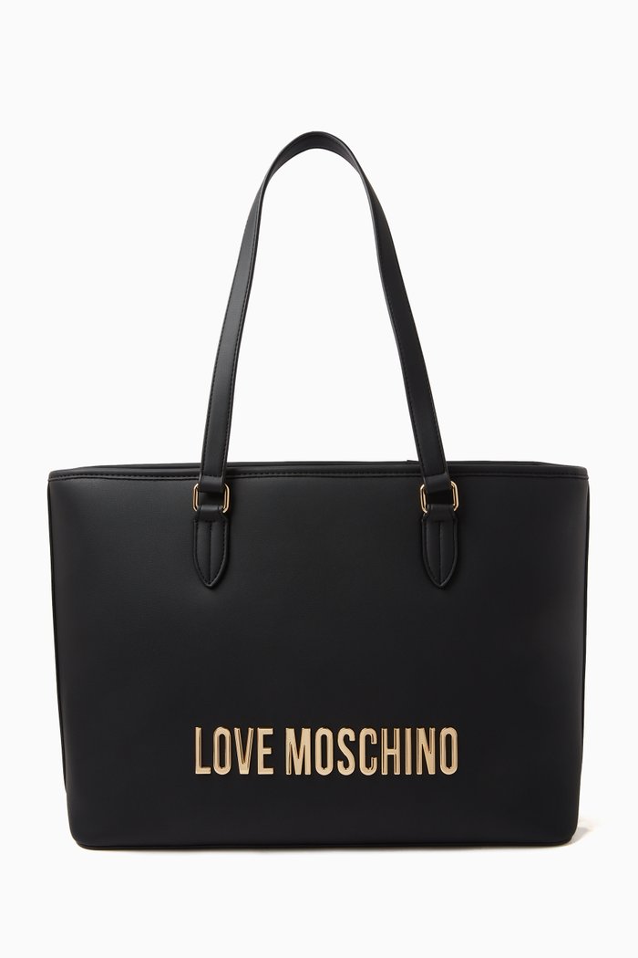 

Medium Bold Love Tote Bag in Faux Leather, Black