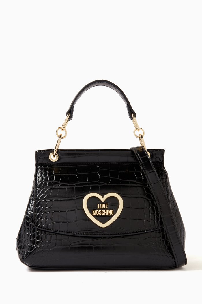 

Small Top-handle Bag in Croc-embossed Faux Leather, Black