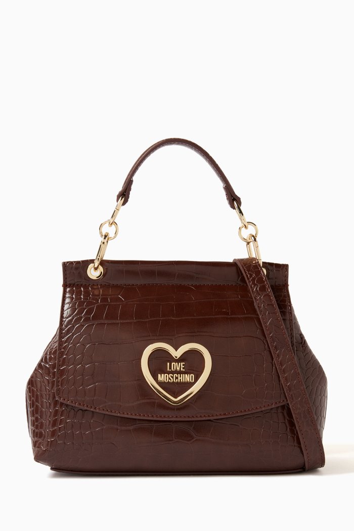 

Small Top-handle Bag in Croc-embossed Faux Leather, Brown
