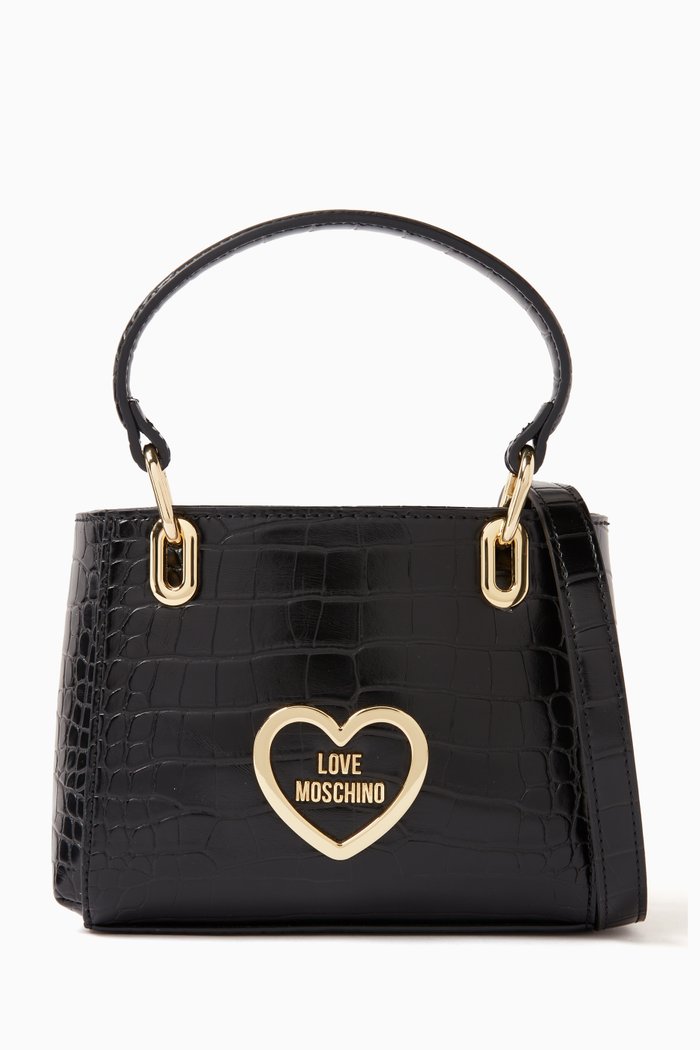 

Top-handle Bag in Croc-embossed Faux Leather, Black