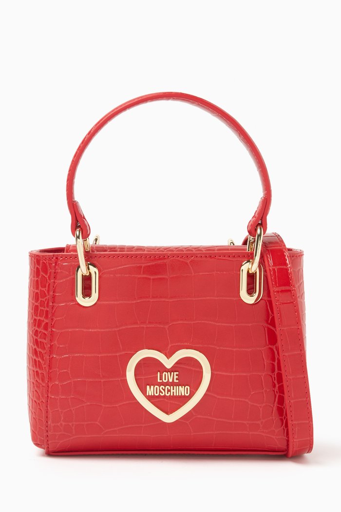 

Top-handle Bag in Croc-embossed Faux Leather, Red