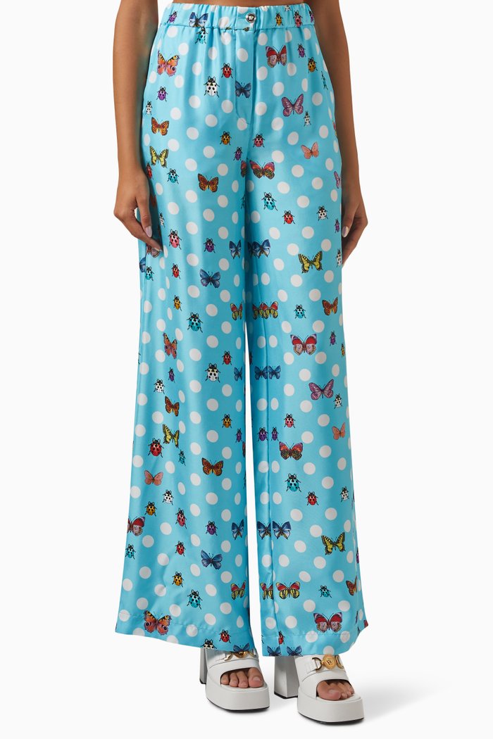 

Butterflies Pants in Silk-twill, Blue