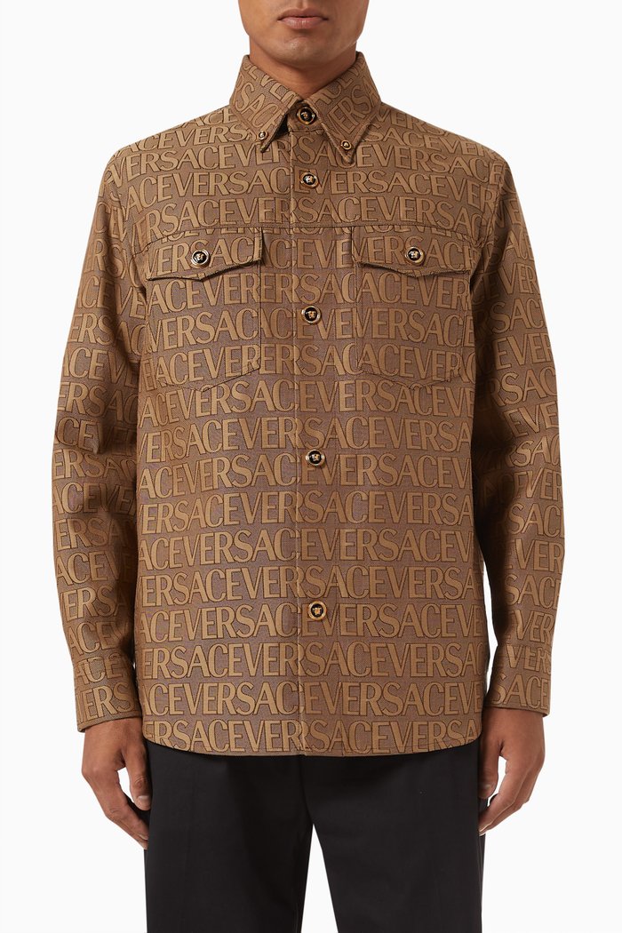

Logo Jacquard Overshirt in Poly-cotton Blend, Brown