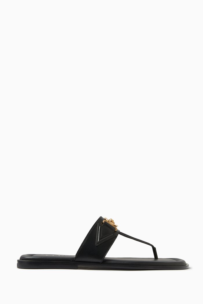 Logo Sandals in Leather, Black