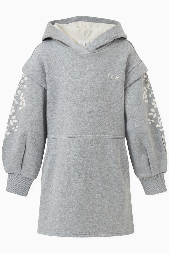 

Floral-embroidered Sweatshirt Dress in Cotton, Grey