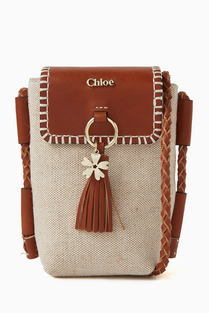 

Charm Detail Shoulder Bag in Cotton, Brown