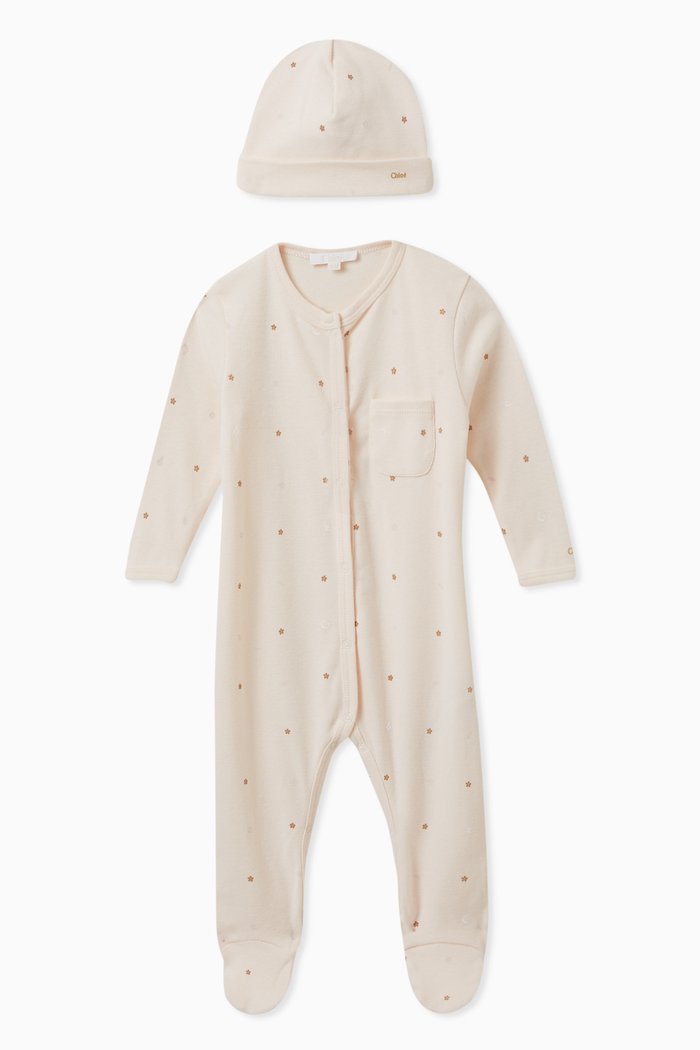 

Stars-print Sleepsuit Set in Cotton, Pink