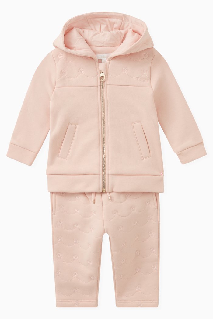 Floral Embroidered Tracksuit in Cotton, Pink