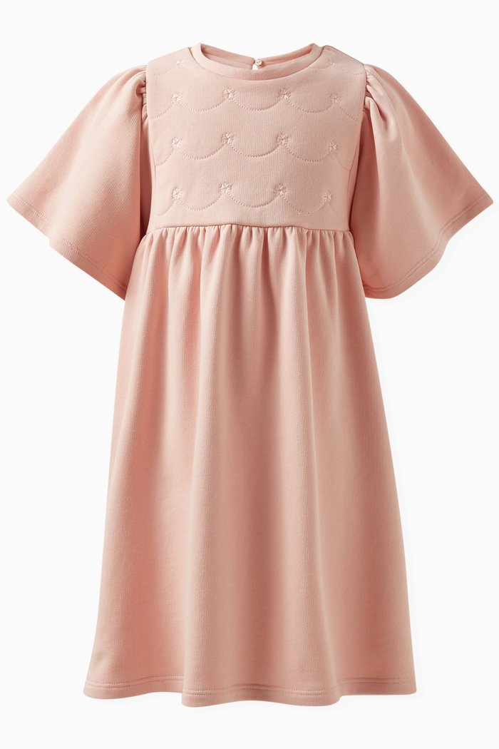 Embroidered Dress in Cotton, Pink