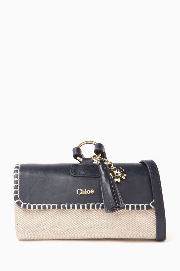 

Charm Detail Bum Bag in Jute and Leather, Blue