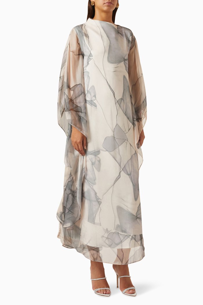 

Marble-print Maxi Dress in Chiffon, Neutral