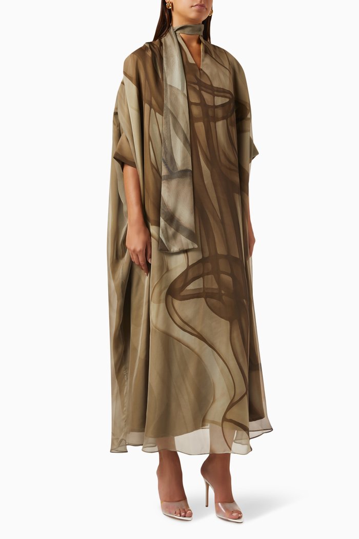 

Printed Maxi Dress in Chiffon, Neutral