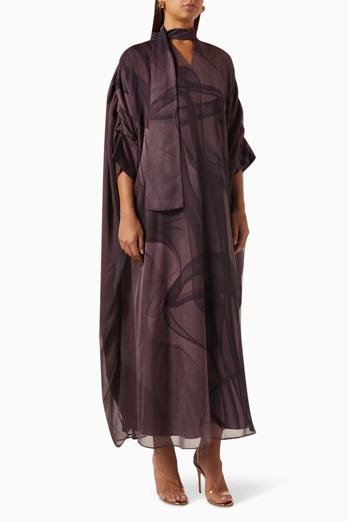 

Printed Maxi Dress in Chiffon, Purple