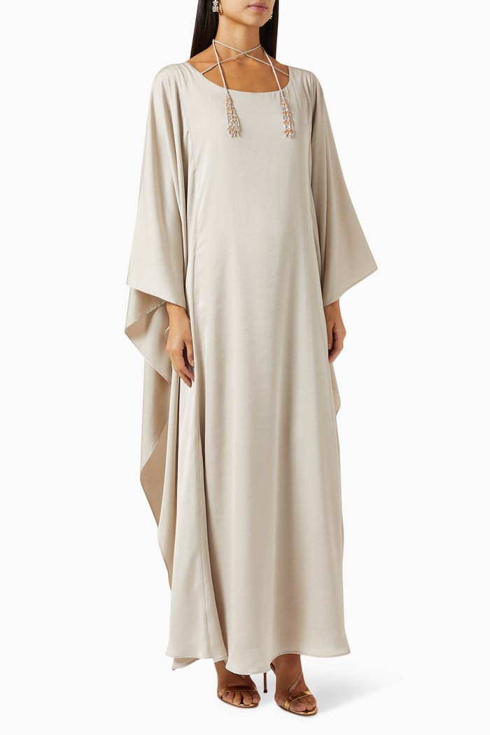 

Tie-up detail Maxi Dress in Silk-crepe, Neutral