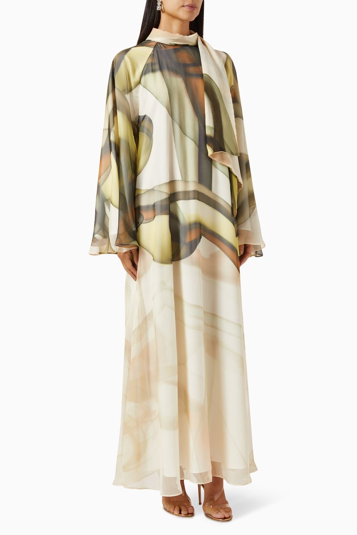 

Scarf-tie Maxi Dress in Printed Chiffon, Yellow
