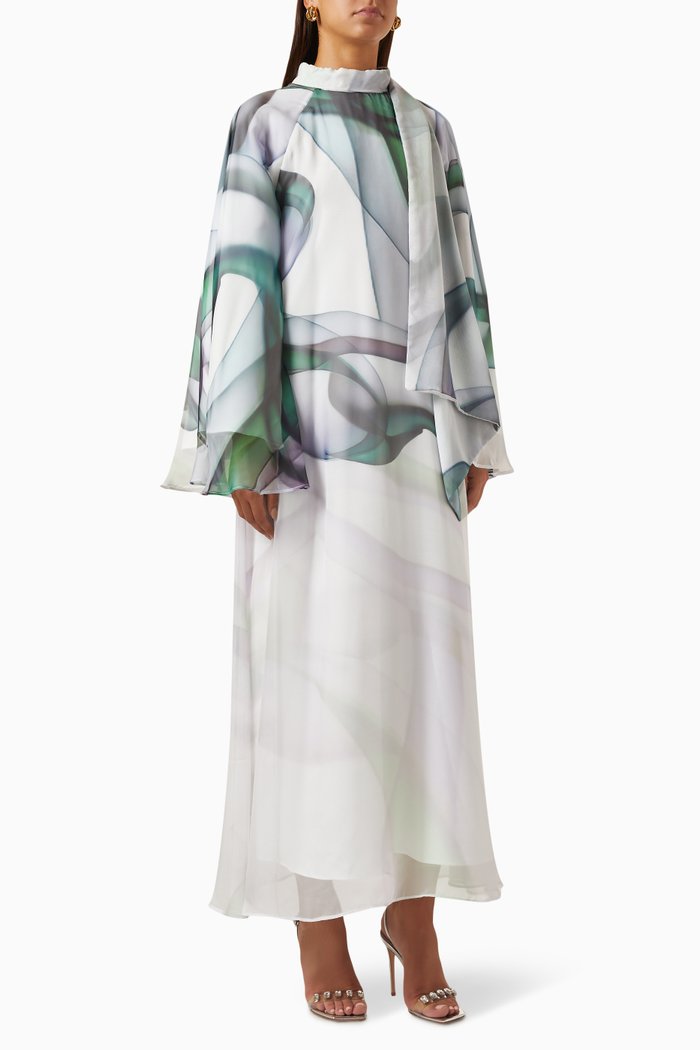 

Printed High-neck Maxi Dress in Chiffon, Green