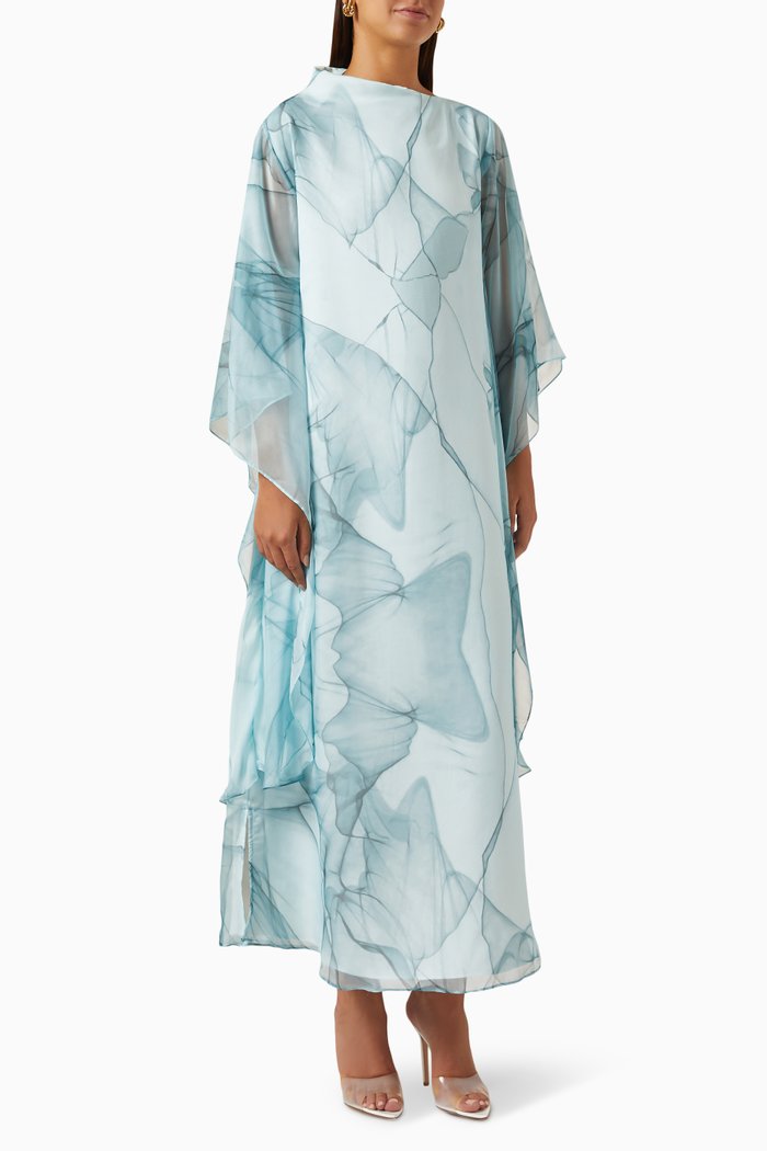 

Marble-print Maxi Dress in Chiffon, Blue