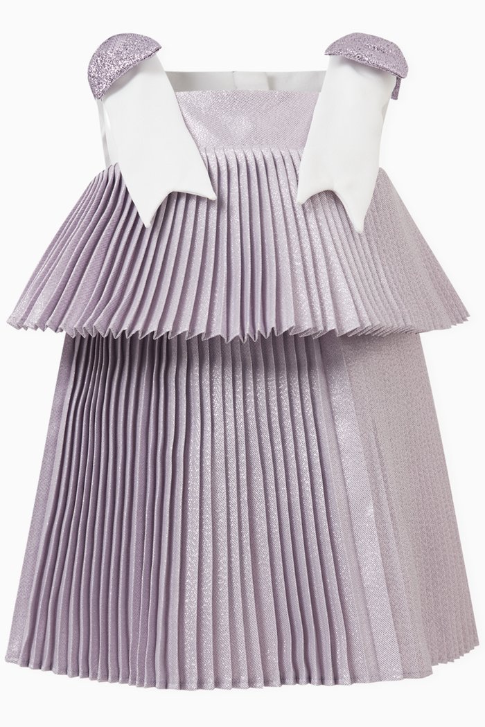 

Tiered Pleated Trapeze Dress & Bloomers in Lame, Purple