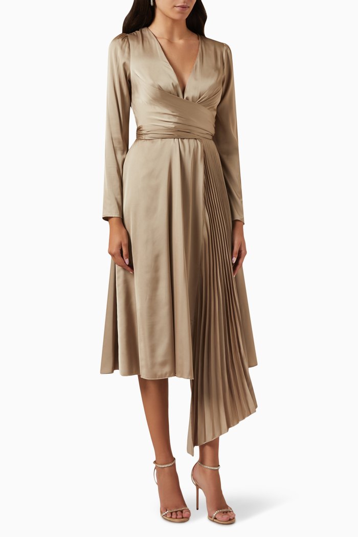 

Wrap Midi Dress in Satin, Neutral