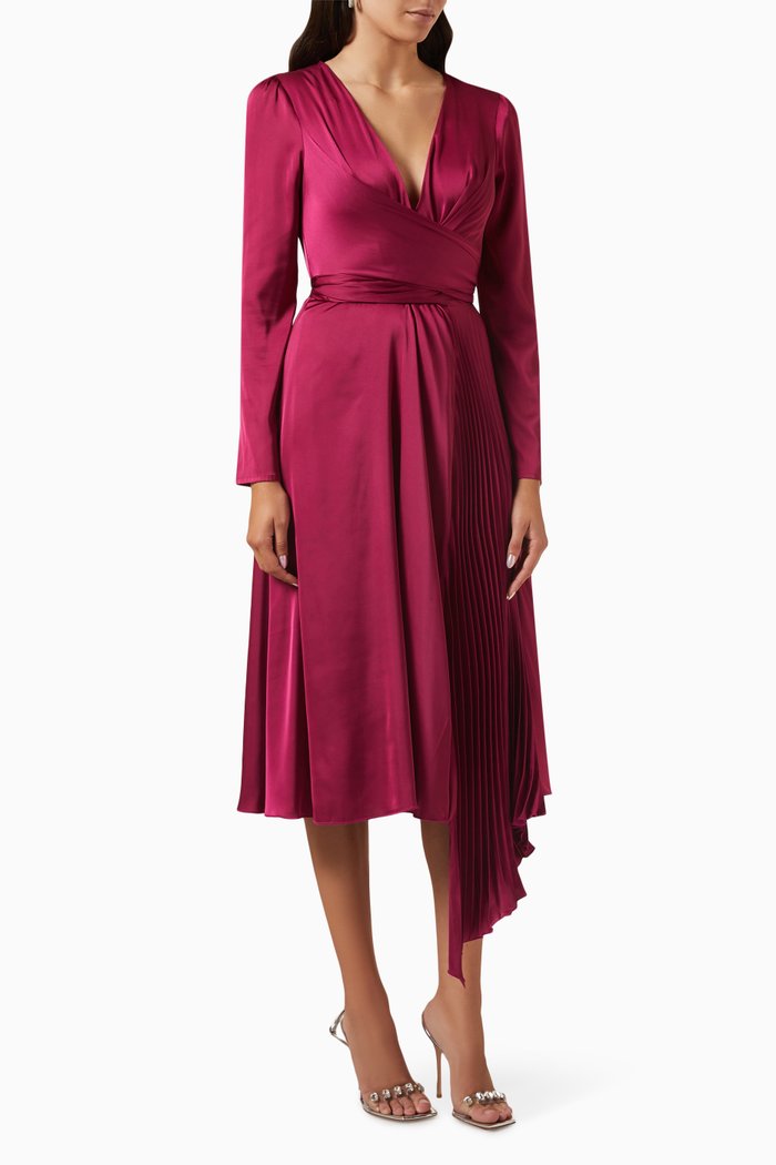 

Wrap Midi Dress in Satin, Pink