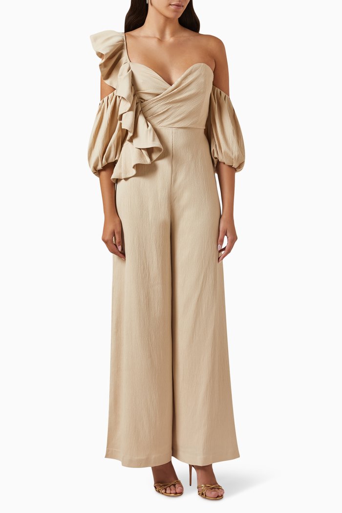 

Off-shoulder Frill Jumpsuit, Neutral