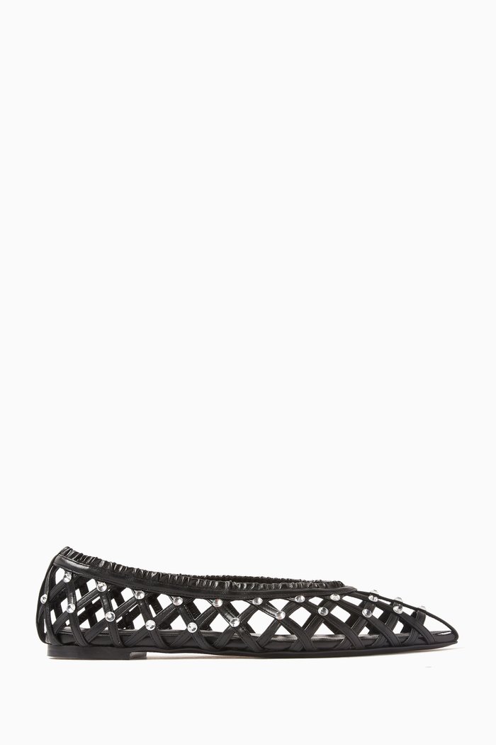 

Crochet Crystal Ballerinas in Nappa Leather, Black