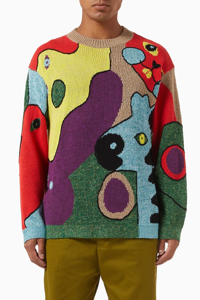

Printed Sweater in Knitted Cotton, Purple
