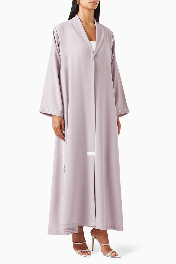 

Pearl-embellished Trim Abaya, Purple