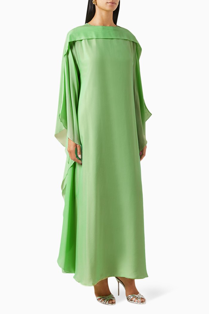 

Long-sleeve Kaftan in Chiffon, Green