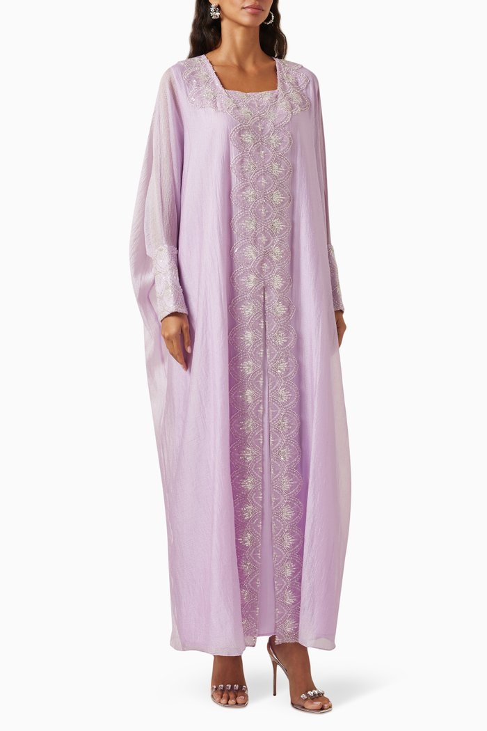 

Sequin-embellished Kaftan in Organza, Purple