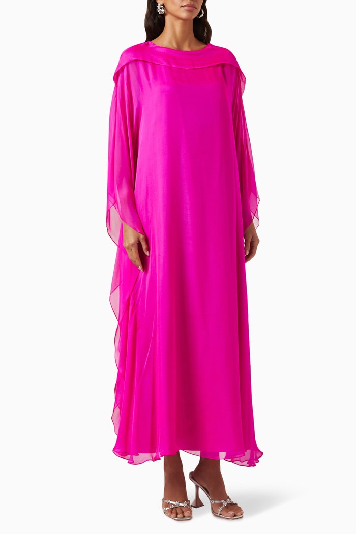

Long-sleeve Kaftan in Chiffon, Pink