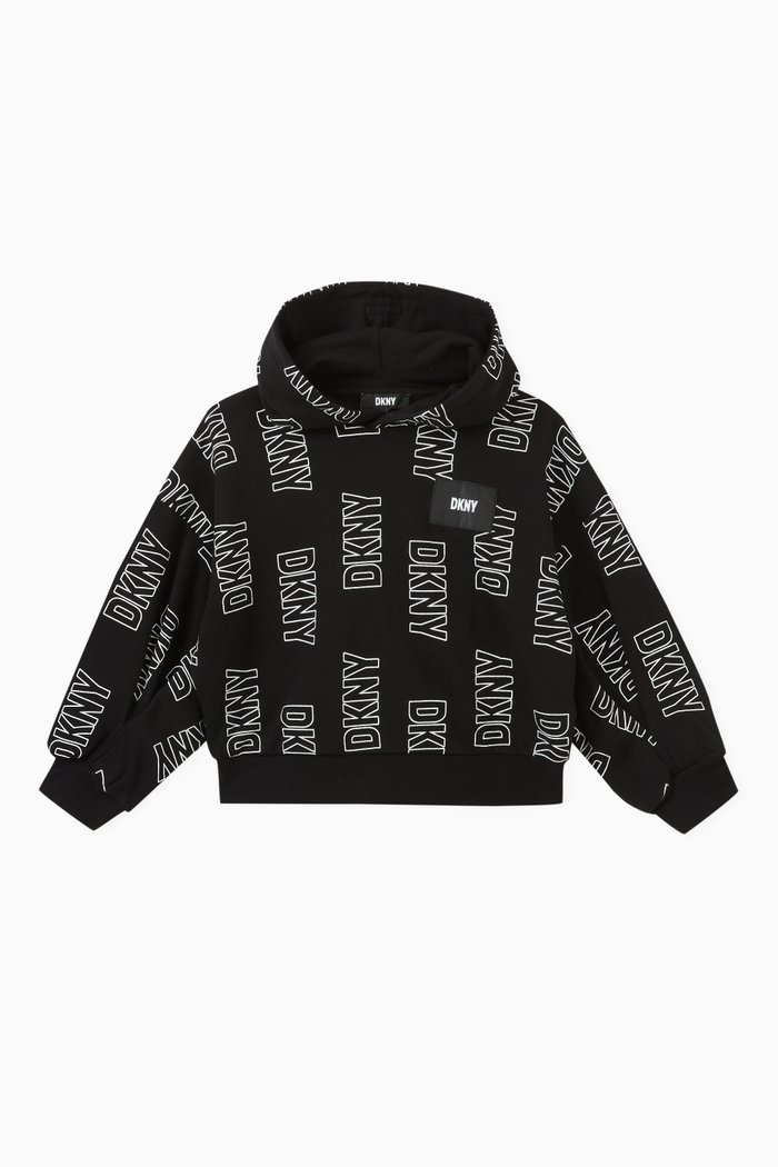 Logo Print Hoodie in Cotton, Black